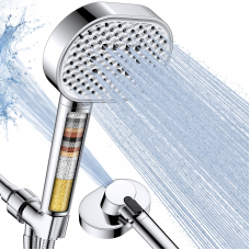 Filtered Shower Head with Handheld, High Pressure 4 Spray Shower Heads with Filters, Anti-clog Silicone Nozzles for Hard Water Showerhead, Built-in Power Wash to Clean Tub/Tile /Pets