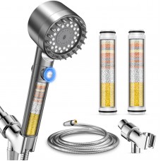 Filtered Shower Head with Handheld, High Pressure 4 Spray Showerhead with ON/OFF Switch, Shower Heads with 2 Filters for Hard Water Remove Chlorine, Reduce Dry Itchy Skin, Gray